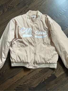 Champagne 'Miami' Bomber Jacket with Striped Trim